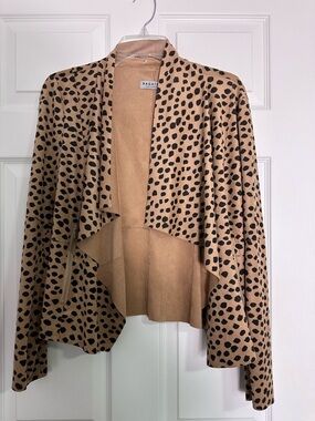 bagatelle Tan and Black Leopard-Print Open Front Cardigan